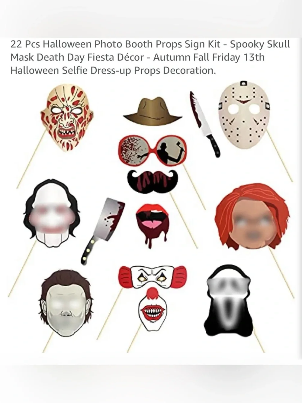 Halloween Photo Booth Props Kit - Multicolor Scary Party Masks & Stick Props